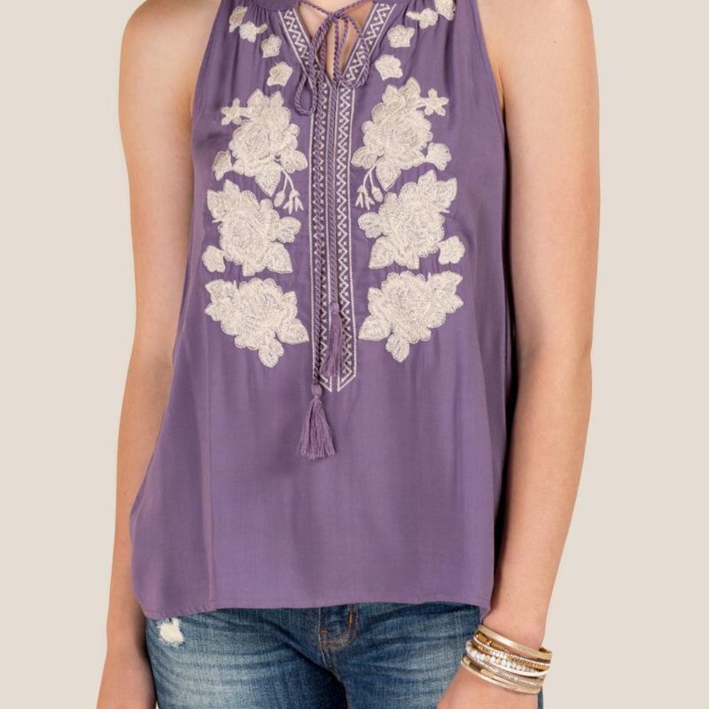 Embroidered tie neck halter top Alya/francescas
